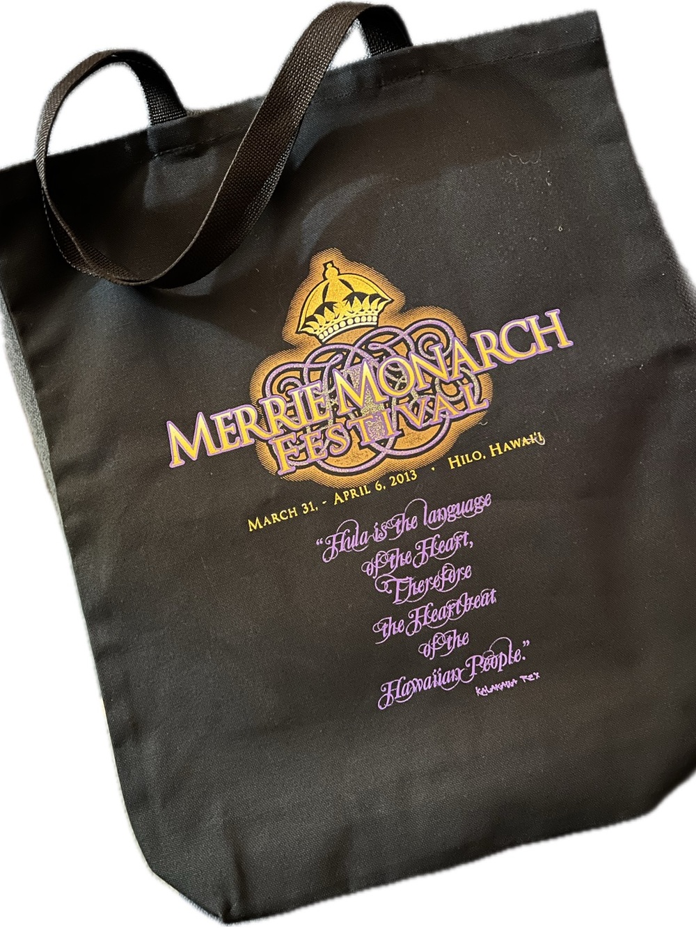 2013 Merrie Monarch Tote Bag with Purple & Gold Logo
